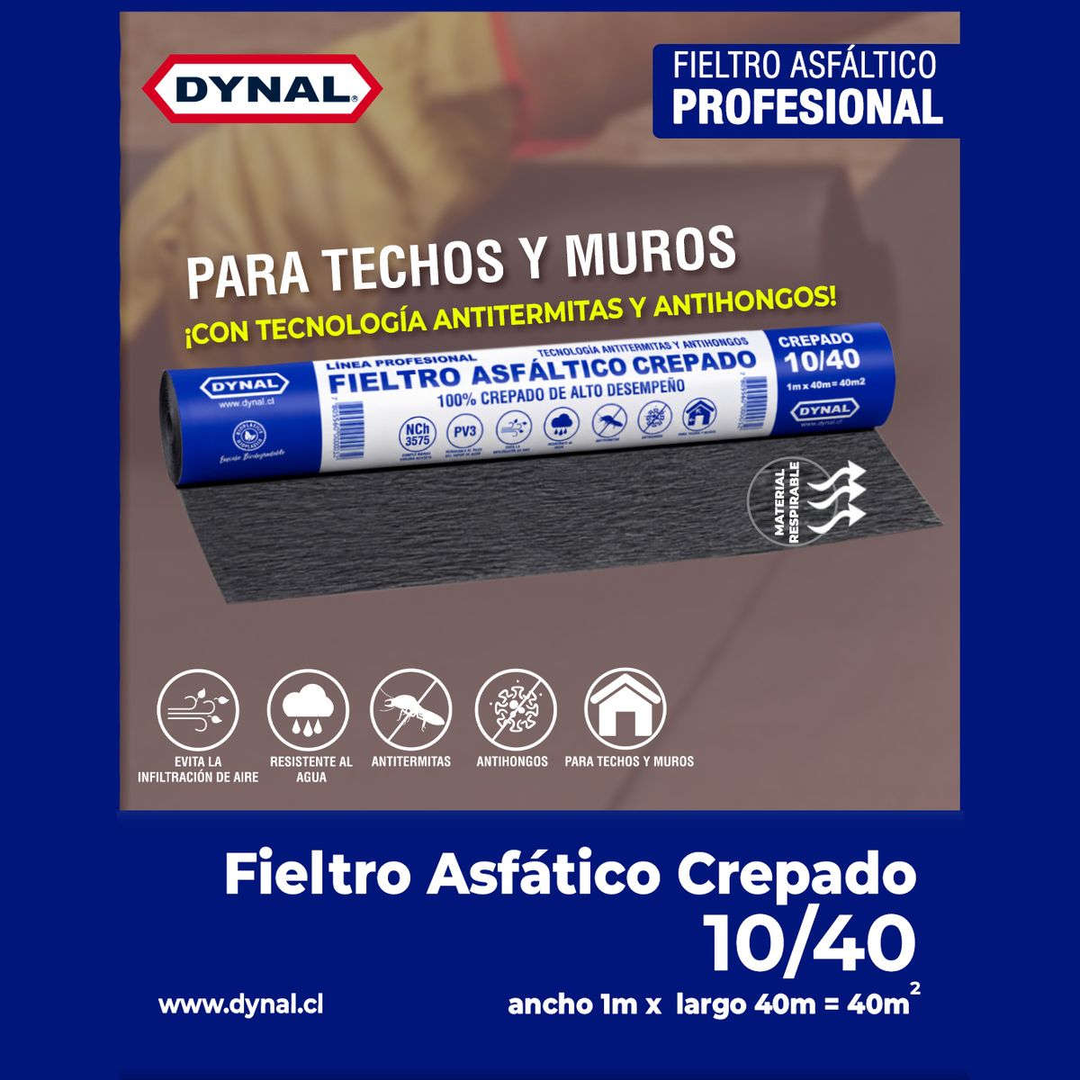 DYNAL - Asfáltico Corrugado 40 M2 Impermeabilizante Techumbre Flex