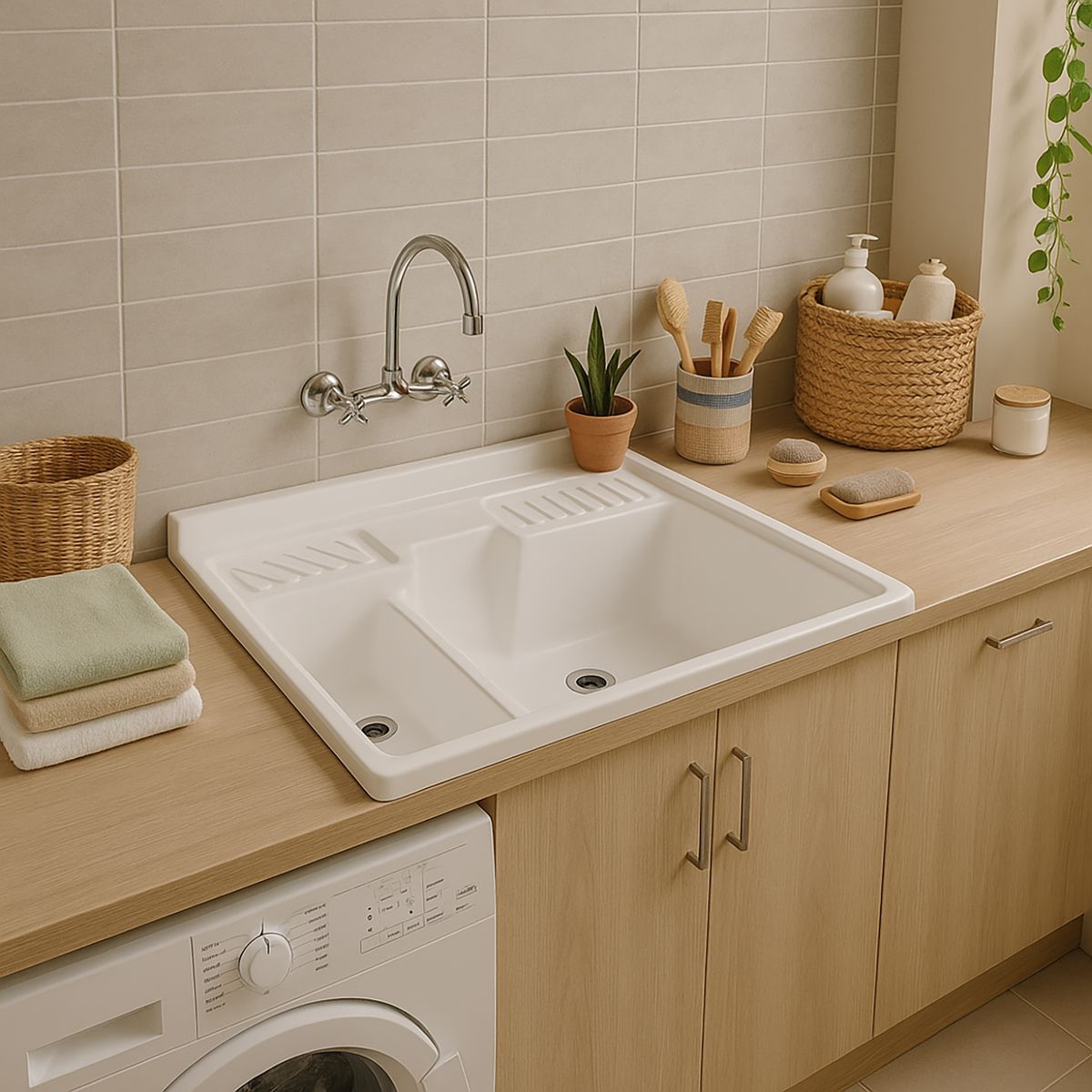 NORGLAS - Lavarropa Forma Cuadrada Plástico 80x60x33 cm blanco