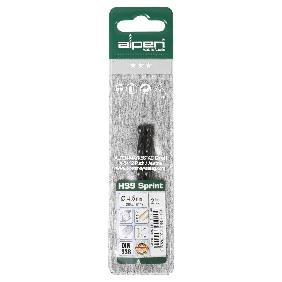 ALPEN - Broca HSS para metal 4,5x80 mm