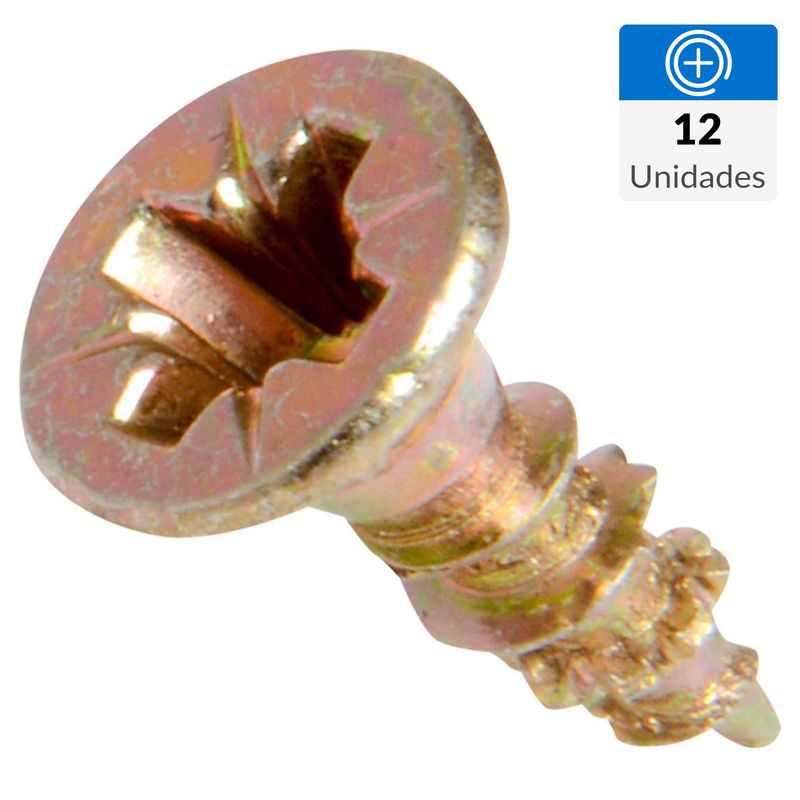 FIXSER - Tornillo Tirafondo Cabeza Phillips Madera 12 mm 3.5 mm 12 Unidades