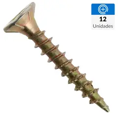 FIXSER - Tornillo Tirafondo Cabeza Phillips Madera 25 mm 4 mm 12 Unidades