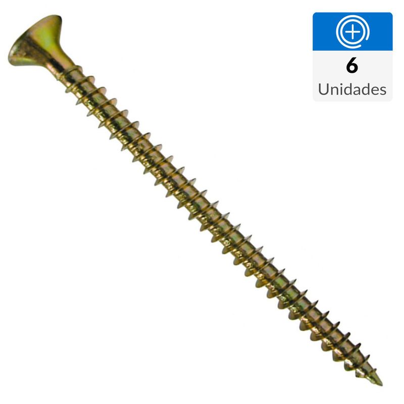 FIXSER - Tornillo Tirafondo Cabeza Phillips Madera 75 mm 8 mm 6 Unidades