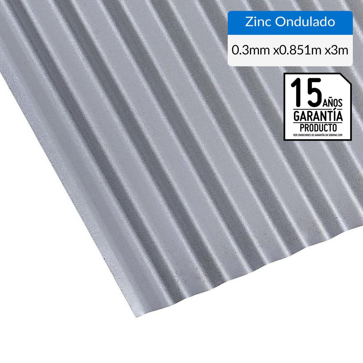 BOLKOW - Plancha Zinc Acanalada 0.30 mm 85.1x300 cm Gris AZM150