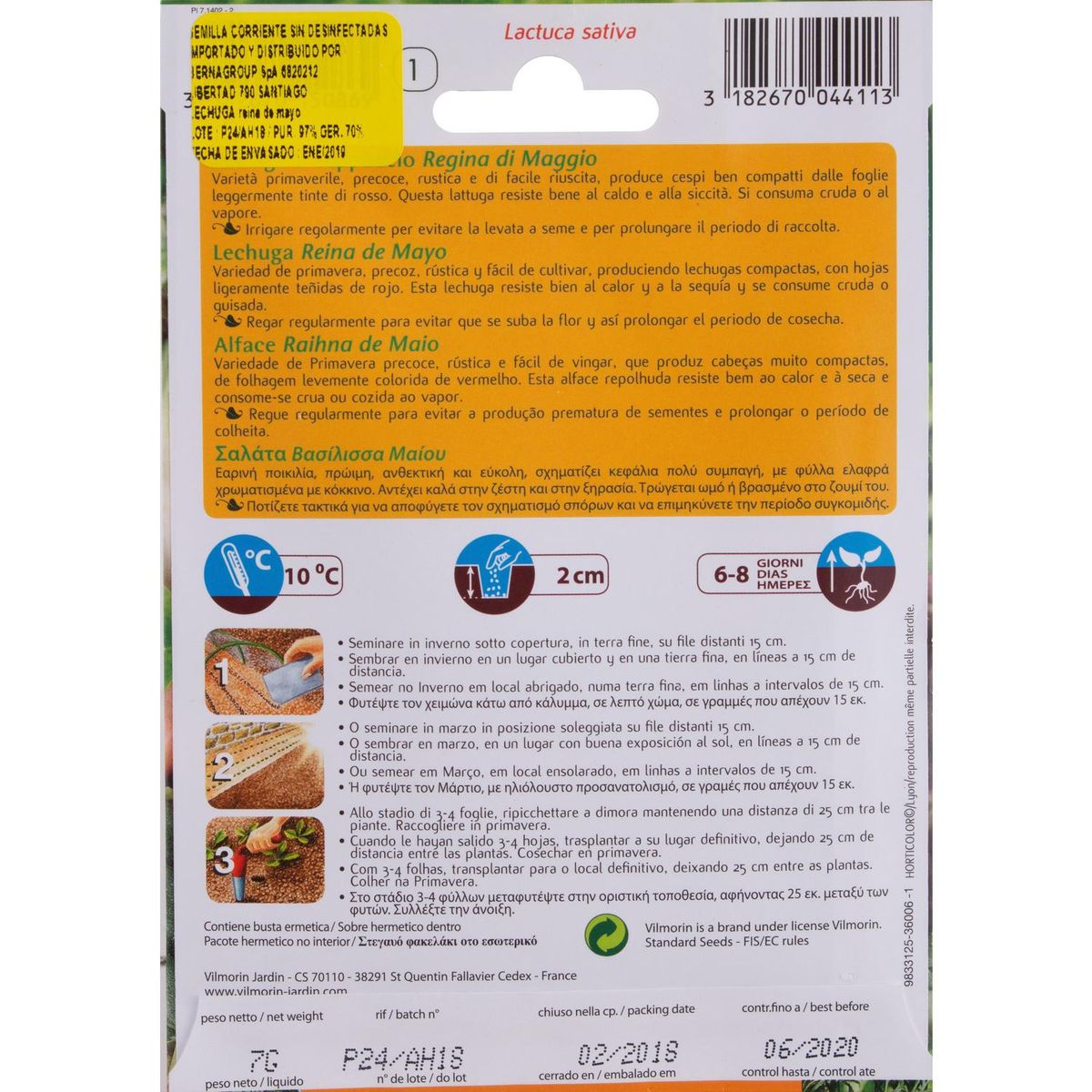 VILMORIN - Semilla Lechuga Reina Mayo 7 gr Sachet