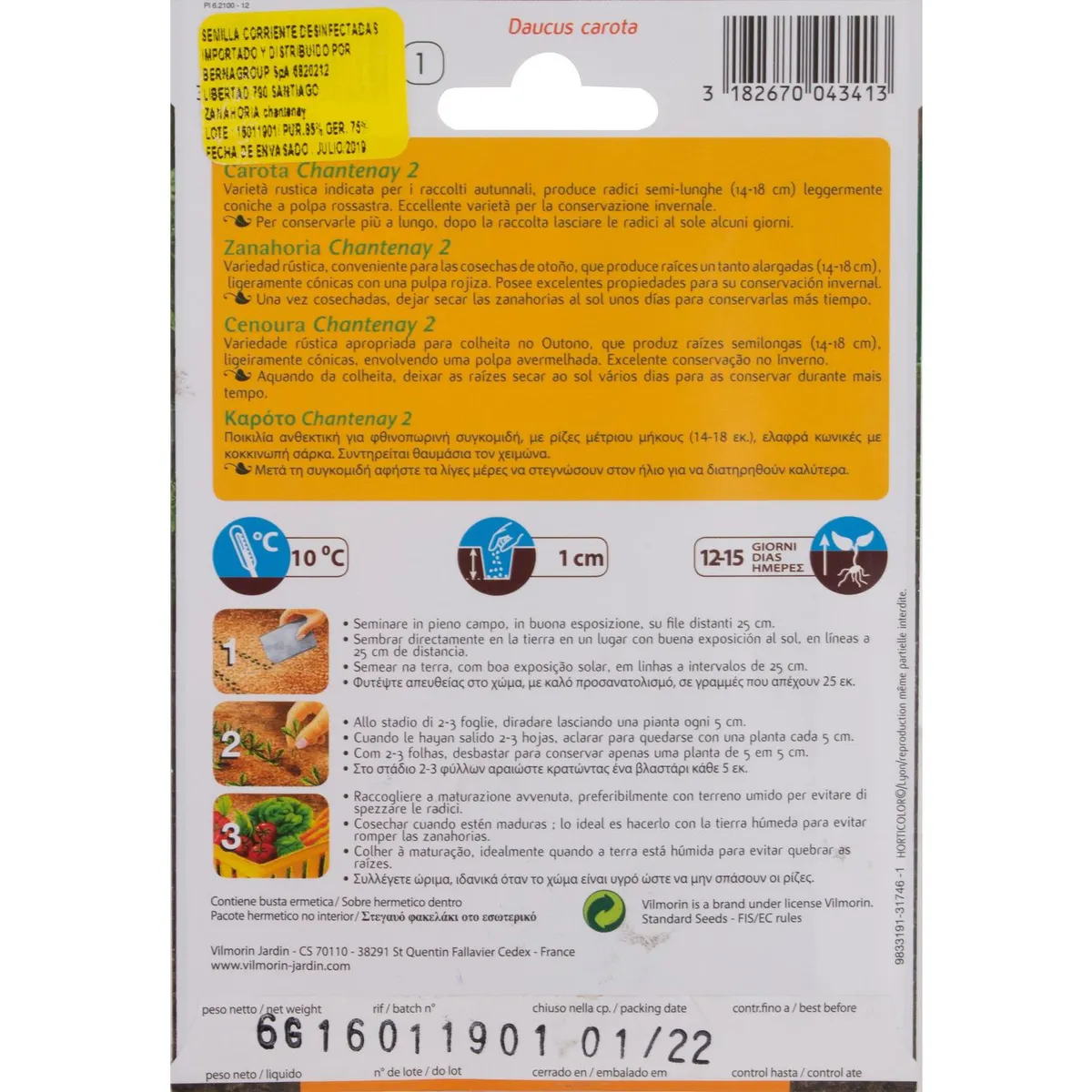 VILMORIN - Semilla Zanahoria Chantenay 4 gr Sachet