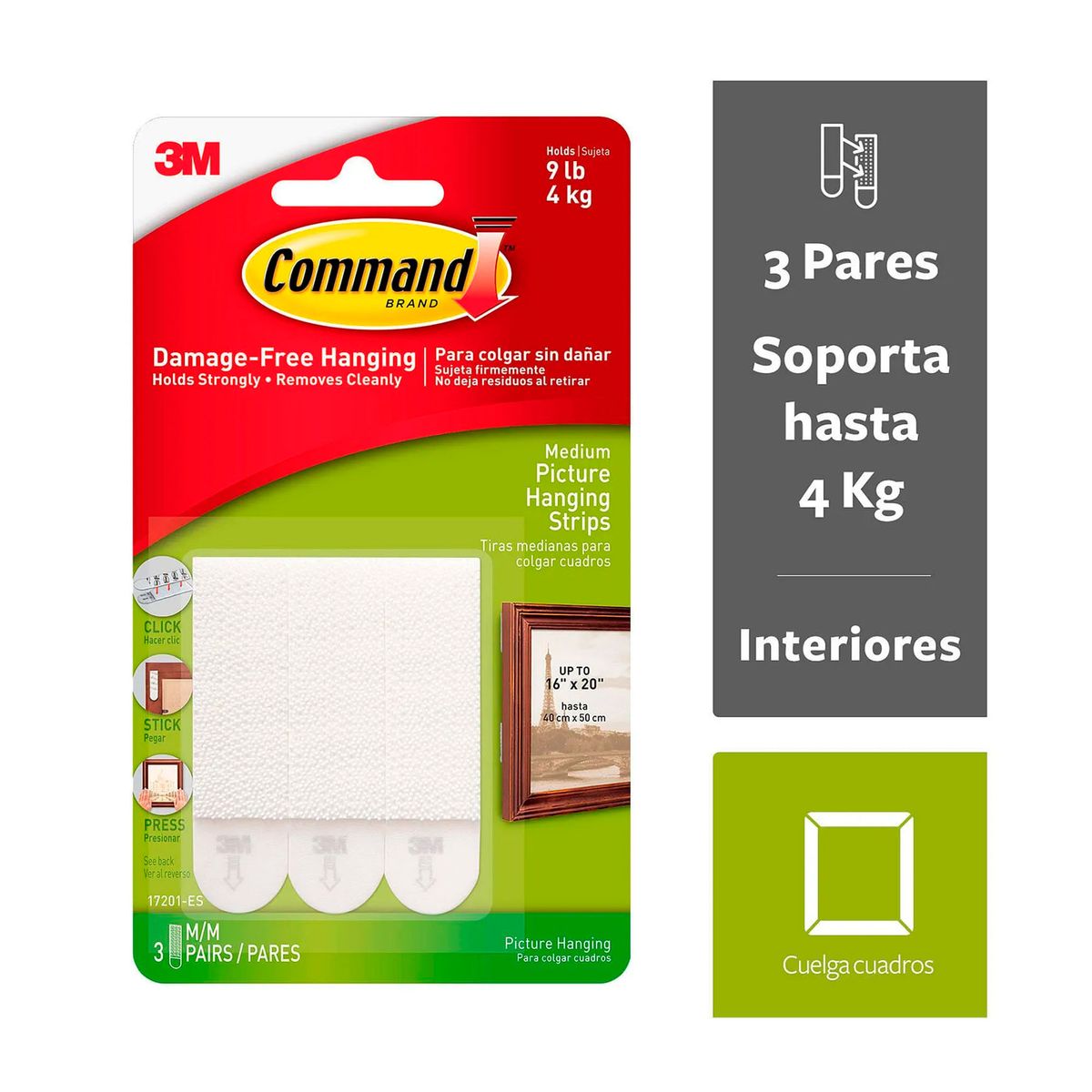 COMMAND - Tiras para Colgar Cuadros Medianas, Blancas, 3 pares