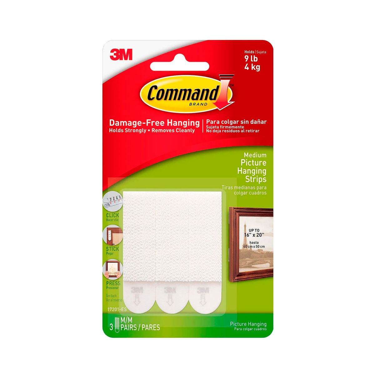 COMMAND - Tiras para Colgar Cuadros Medianas, Blancas, 3 pares