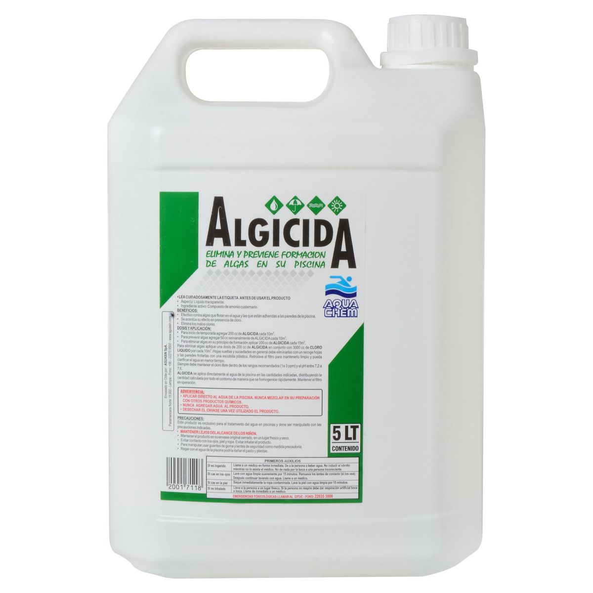 AQUACHEM - Alguicida para Piscina Líquido 5 l Bidón