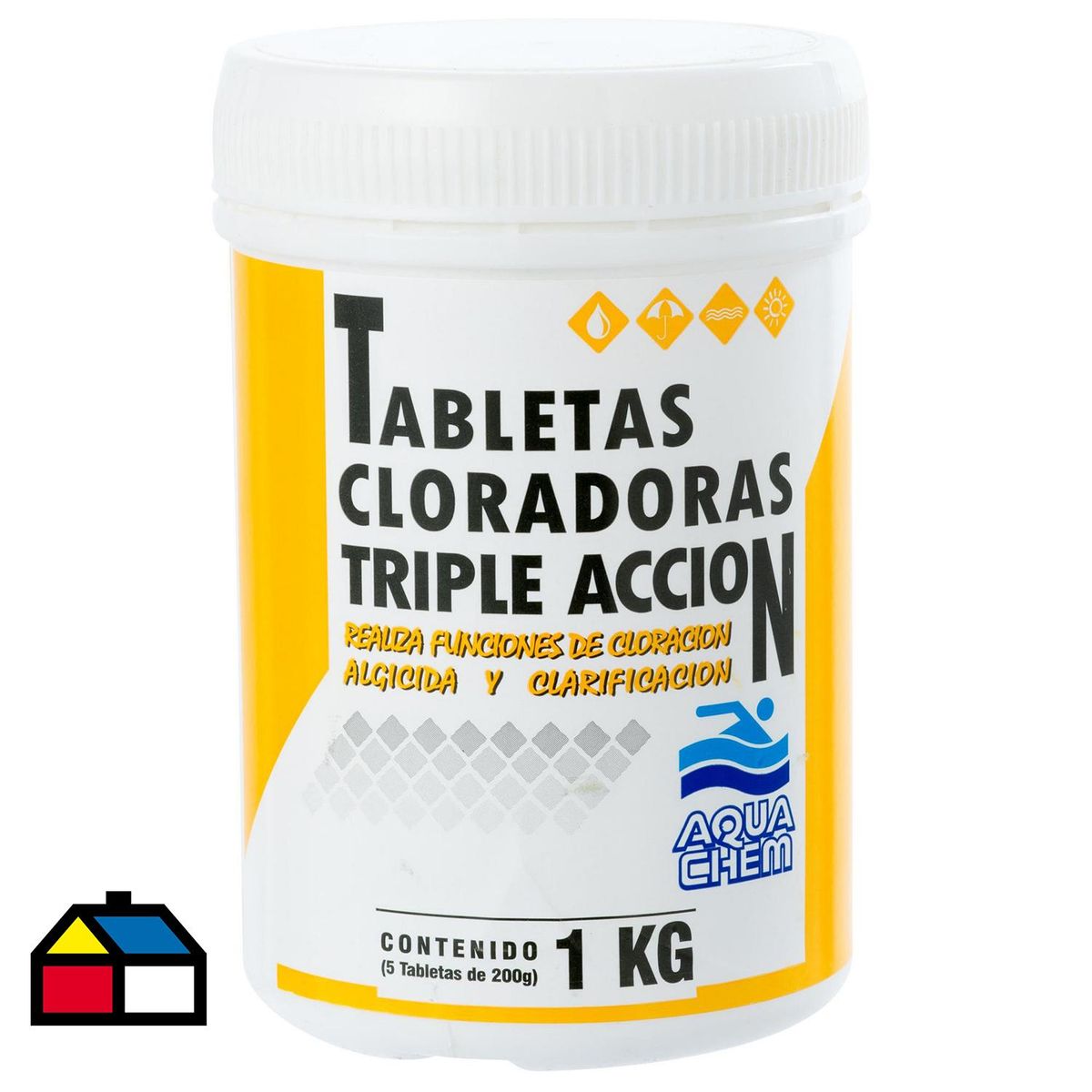 AQUACHEM - Cloro para Piscinas Tableta 1 kg Frasco (plástico/vidrio)