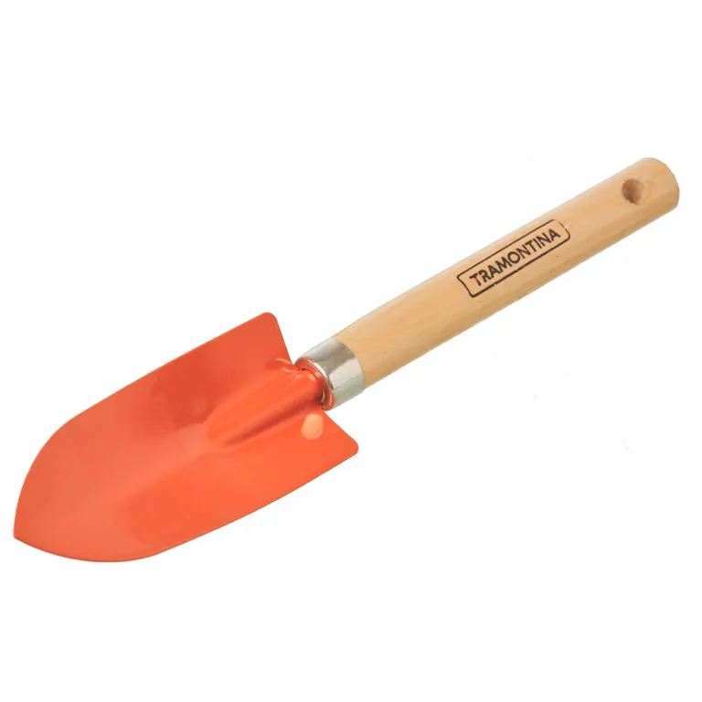 Palita angosta de acero naranjo con mango de madera