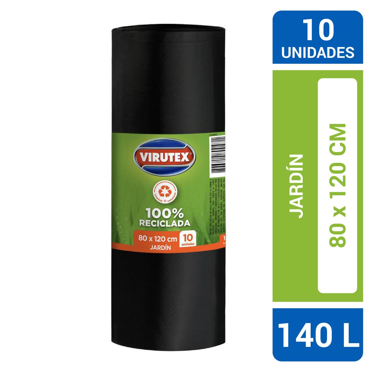 VIRUTEX - Bolsa Basura Jardín 80x120 cm 140 Litros 10 unidad(es)