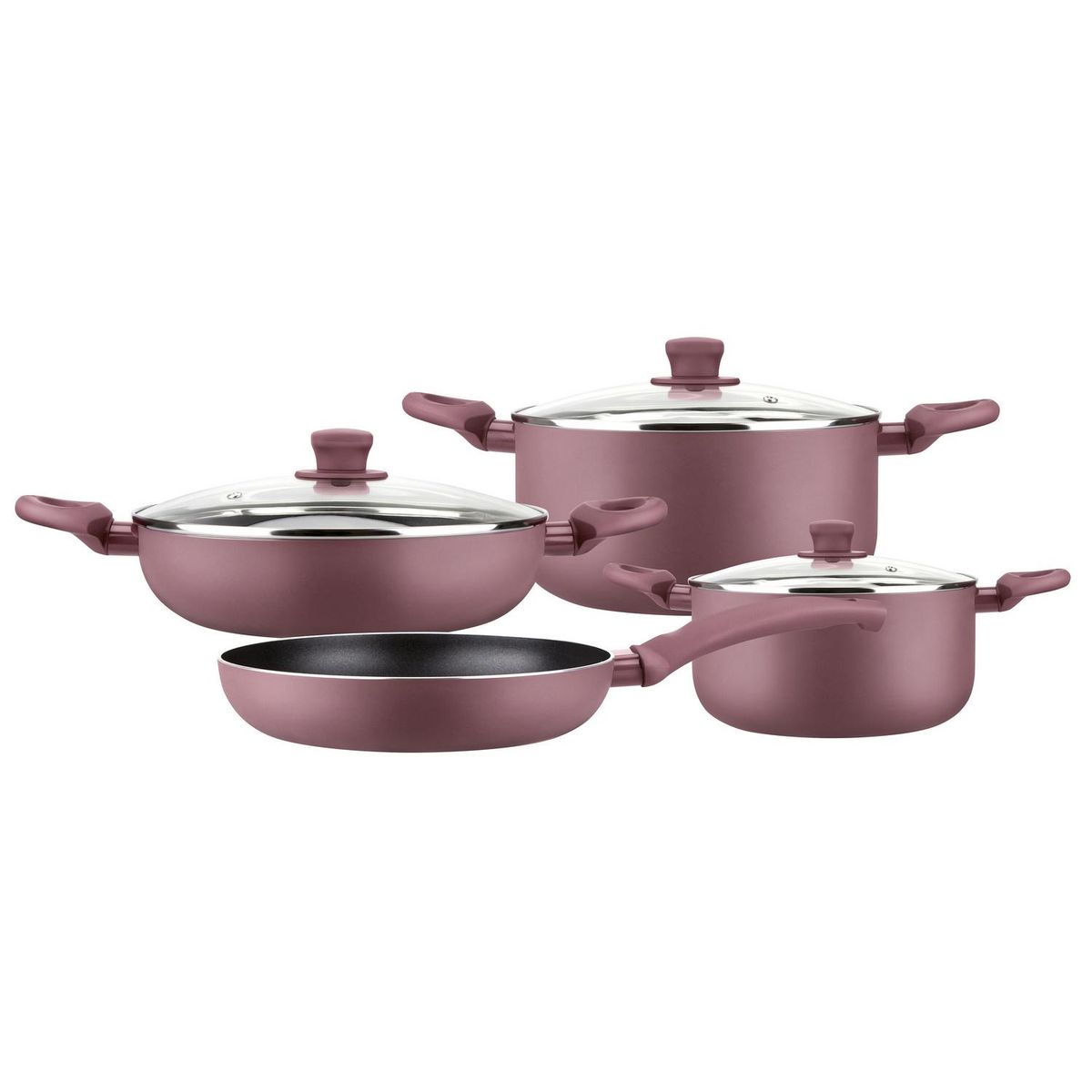 MARMICOC - Batería de Cocina 7 Piezas Aluminio Spring Granate Burdeo