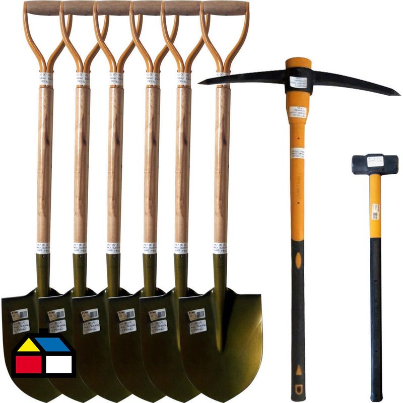 DEPER - Kit 6 Palas Doradas Punta Huevo + Picota + Combo