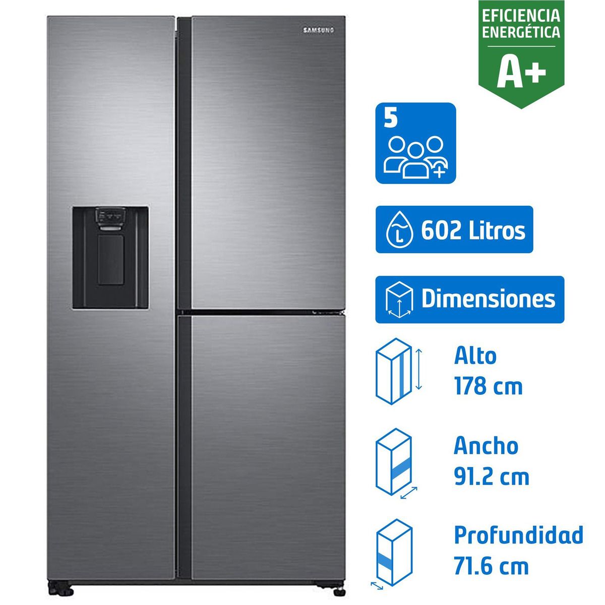 SAMSUNG - Refrigerador Side by Side No Frost 602 Litros Silver RS65R5691M9/ZS