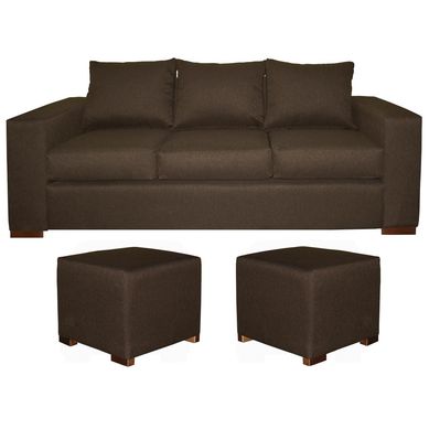 Sof 3 cuerpos + 2 pouf caf