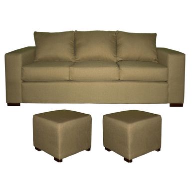 Sof 3 cuerpos + 2 pouf  beige