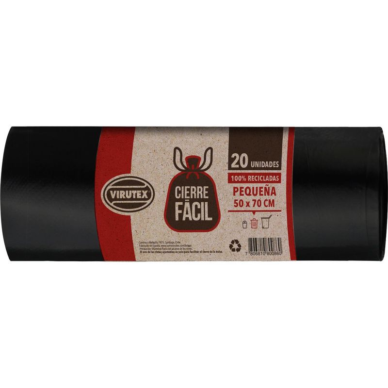 VIRUTEX - Bolsa para basura rollo con cierre fácil 50x70cm 20 unidades