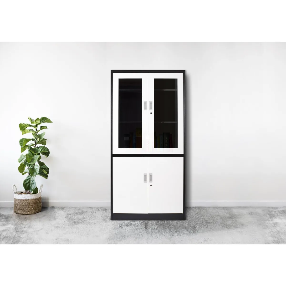 MALETEK - Armario 4 Puerta(s) 0 Cajón(es) 3 Repisa(s) 90x185x40 cm Blanco/negro