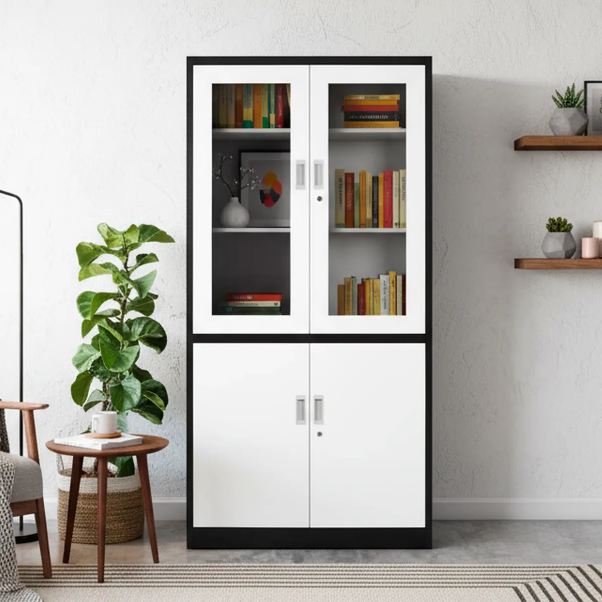 MALETEK - Armario 4 Puerta(s) 0 Cajón(es) 3 Repisa(s) 90x185x40 cm Blanco/negro