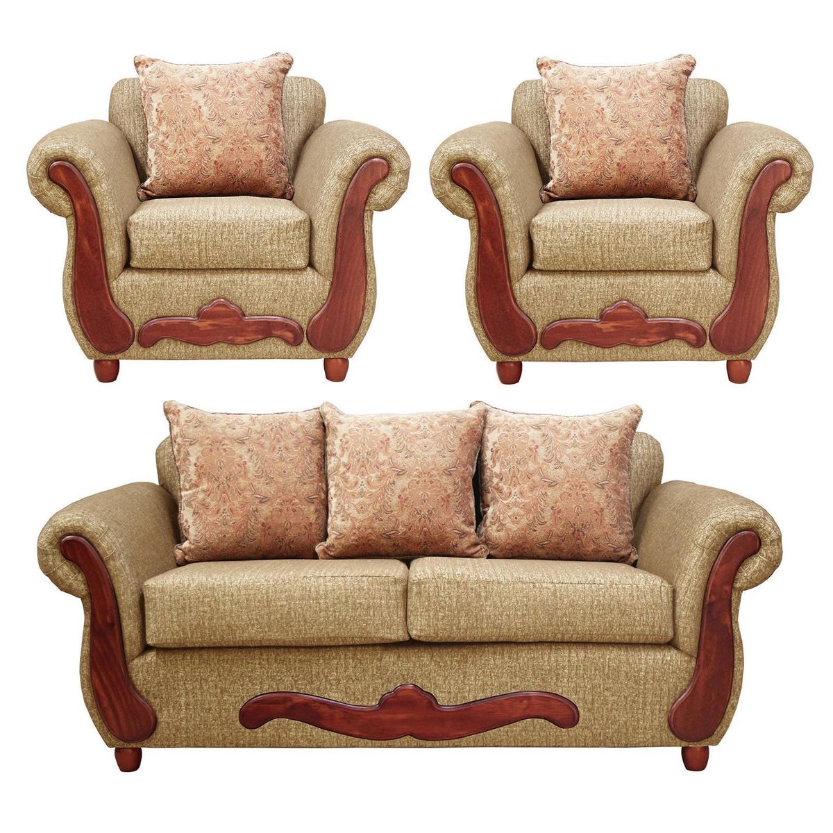 DKORA - Juego de living kenny 3 cuerpos + 2 sillones