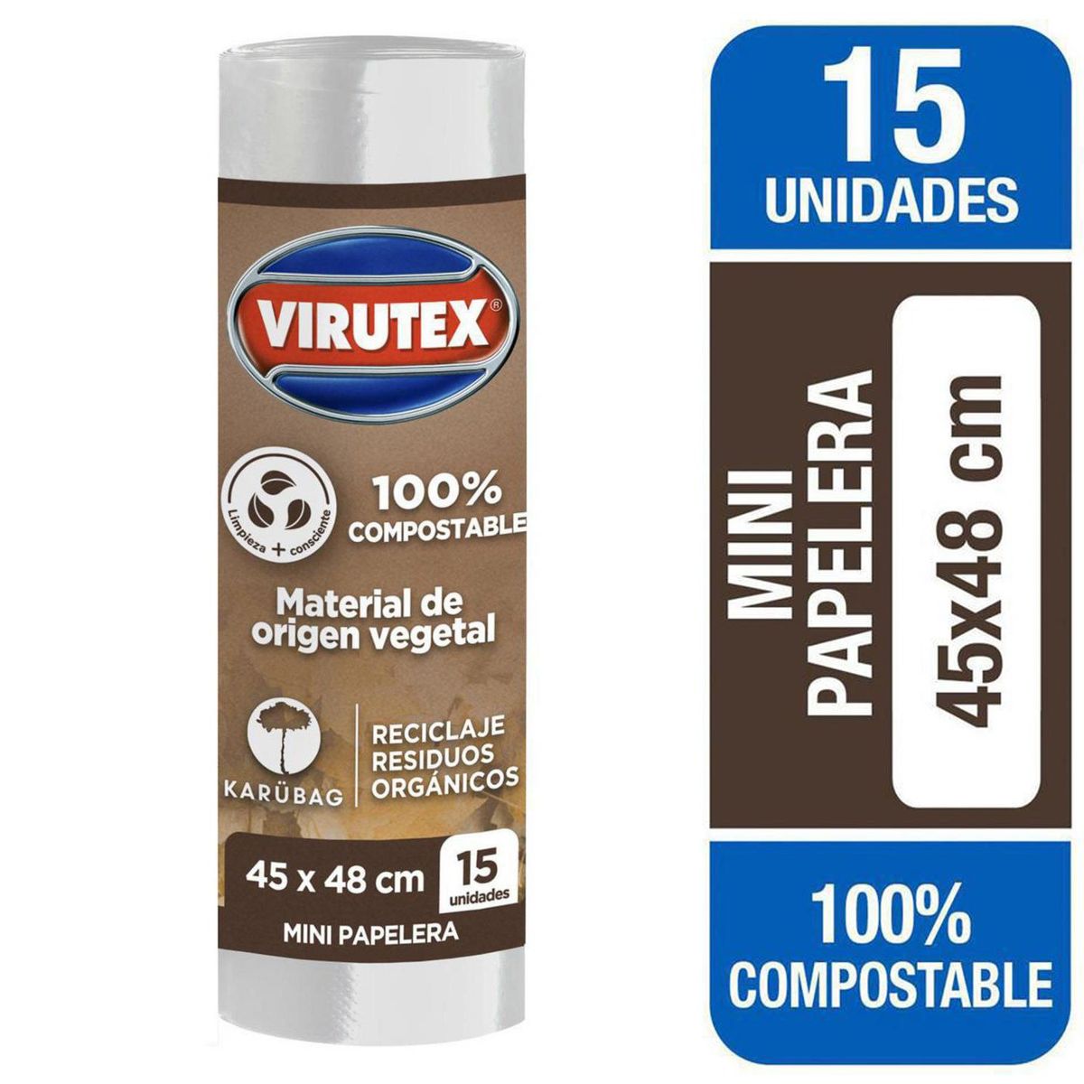 VIRUTEX - Bolsa de Basura Mini Papelera Compostable 45x48 cm 12 Litros 15 unidad(es)