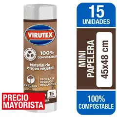 VIRUTEX - Bolsa basura mini papelera compostable 15un 45x48cm