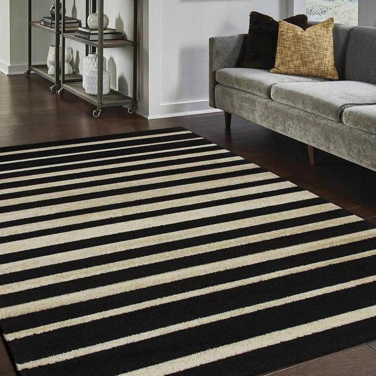 JUST HOME COLLECTION - Alfombra Carrera Rayas 133x190 cm Polipropileno Negro