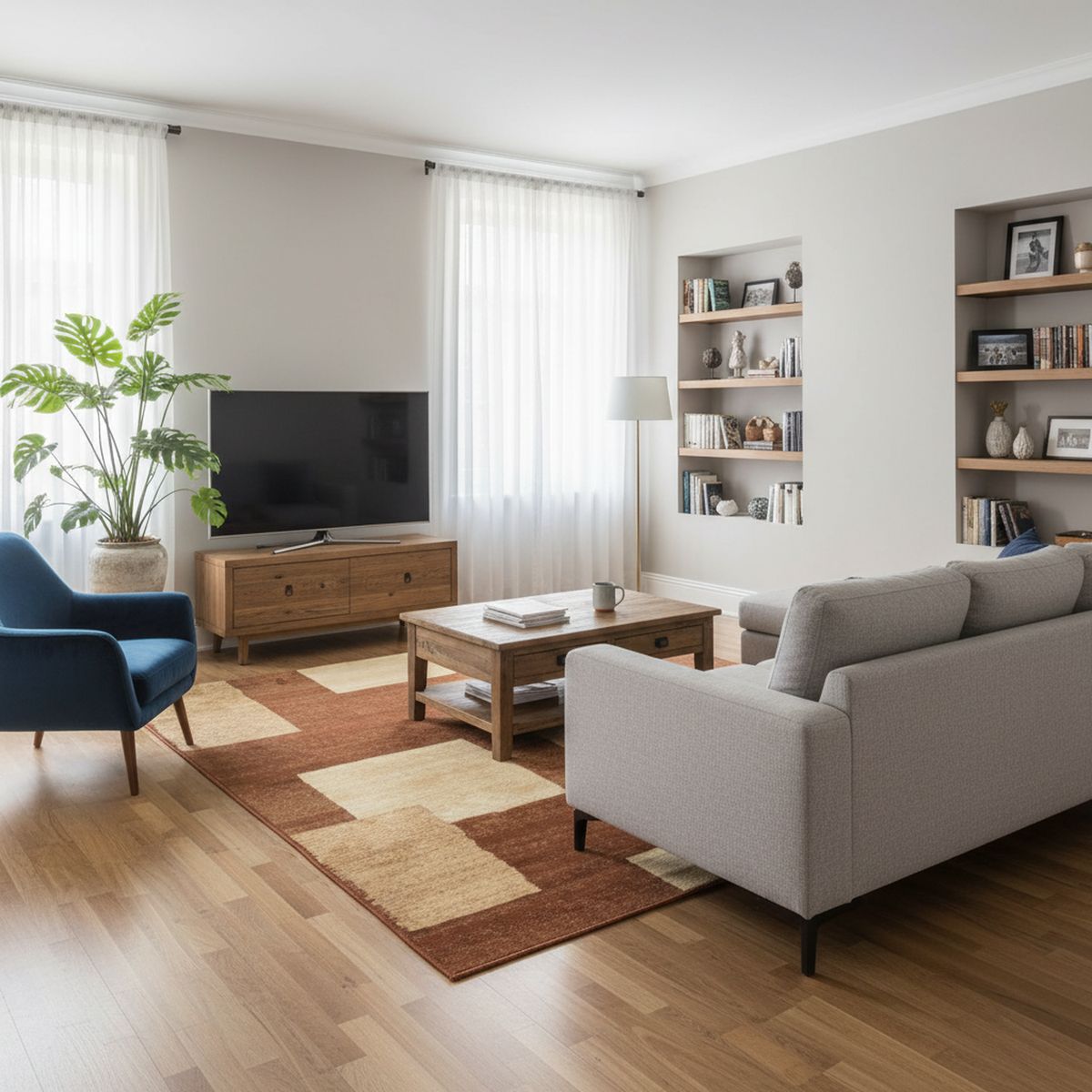 JUST HOME COLLECTION - Alfombra Carrera Cuadros 133x190 cm Polipropileno Café