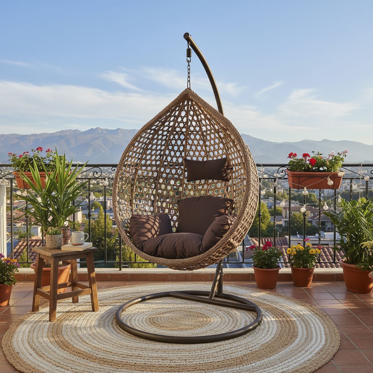 EL BARCO - Silla Colgante 195x95x70 cm Ratán Café