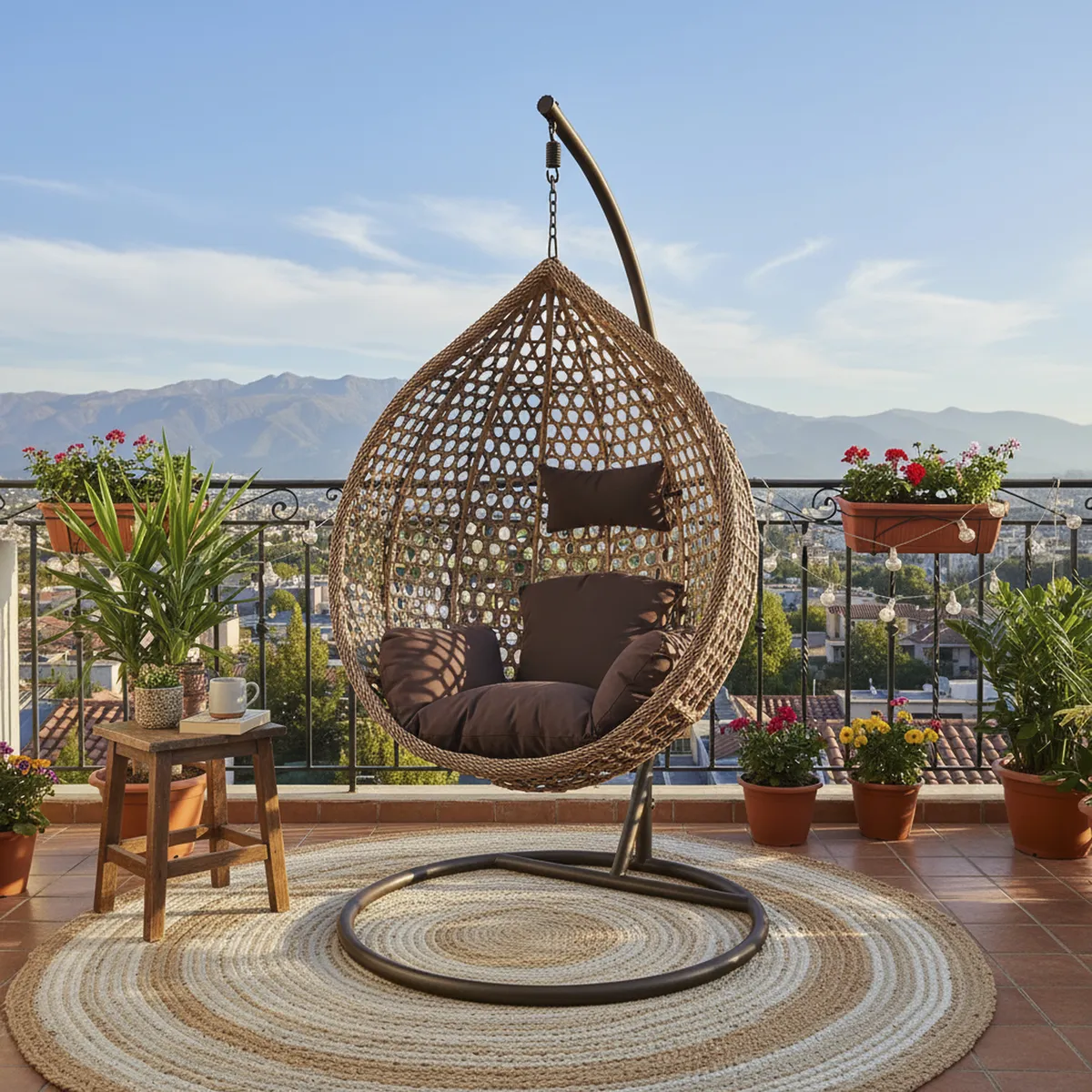 EL BARCO - Silla Colgante 195x95x70 cm Ratán Café