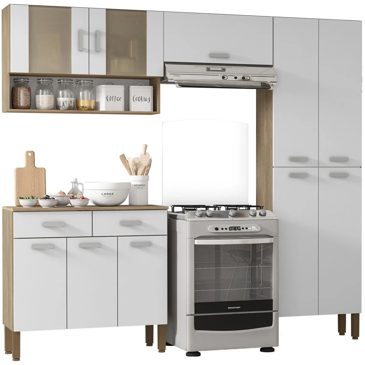 PARANA - Kit Mueble Cocina New Quartz Nogal White 220X201X36 Cm