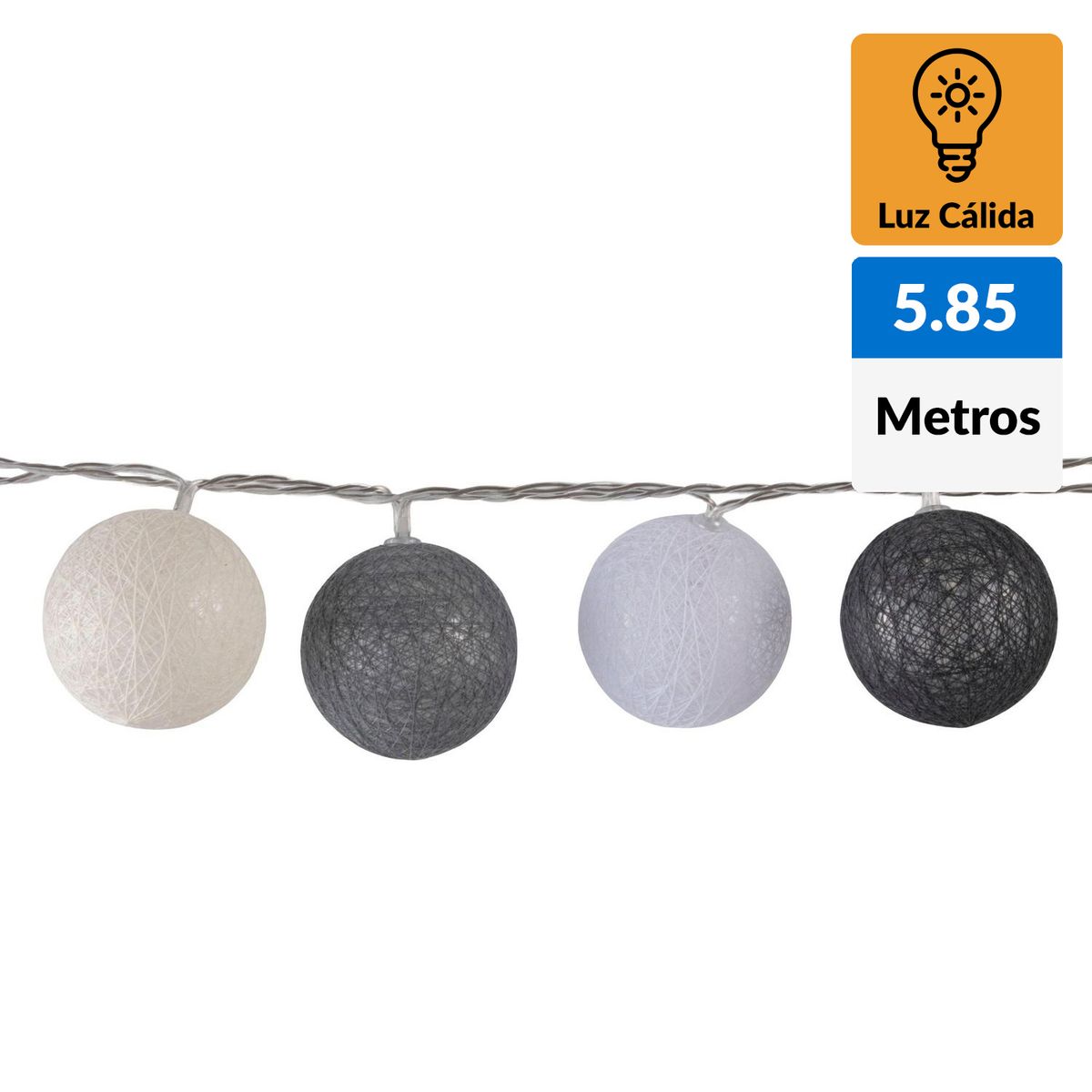 LEDZONE - Guirnalda 220V bola algodón 20 luces