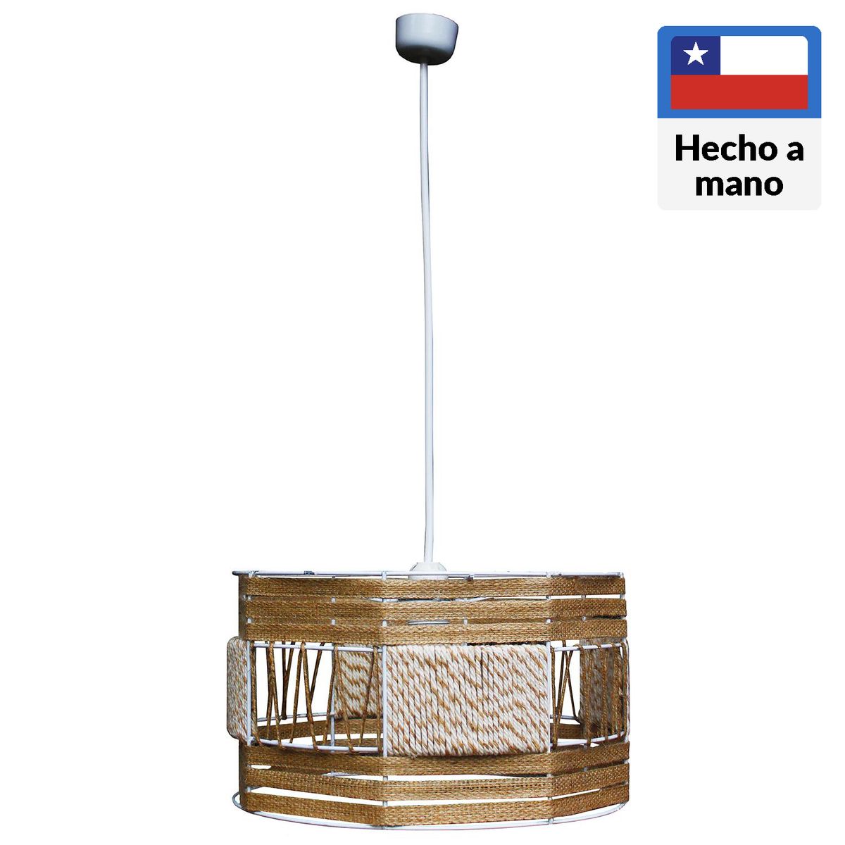 CAROLD STEVENS - Lámpara Colgante Tambor 1 Luz Fibras Naturales Café