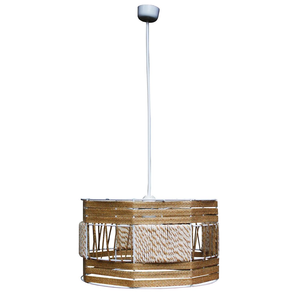 CAROLD STEVENS - Lámpara Colgante Tambor 1 Luz Fibras Naturales Café