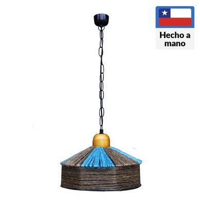 Lmpara colgante rstica turquesa madera 1 luz E27