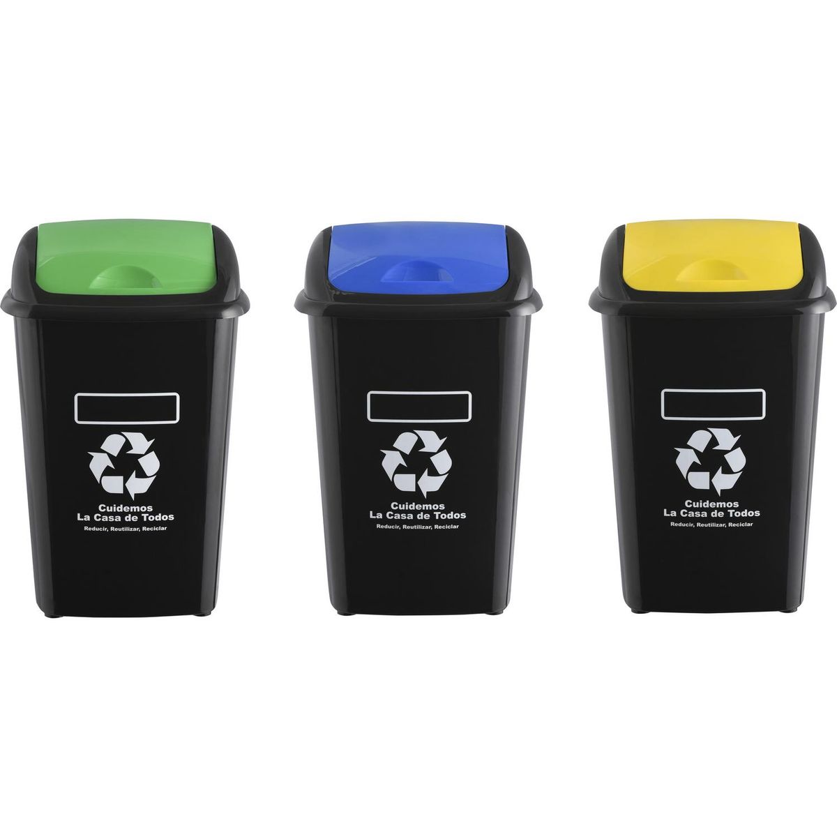 SOGA - Set 3 Basureros Eco 30 Litros Plástico Negro