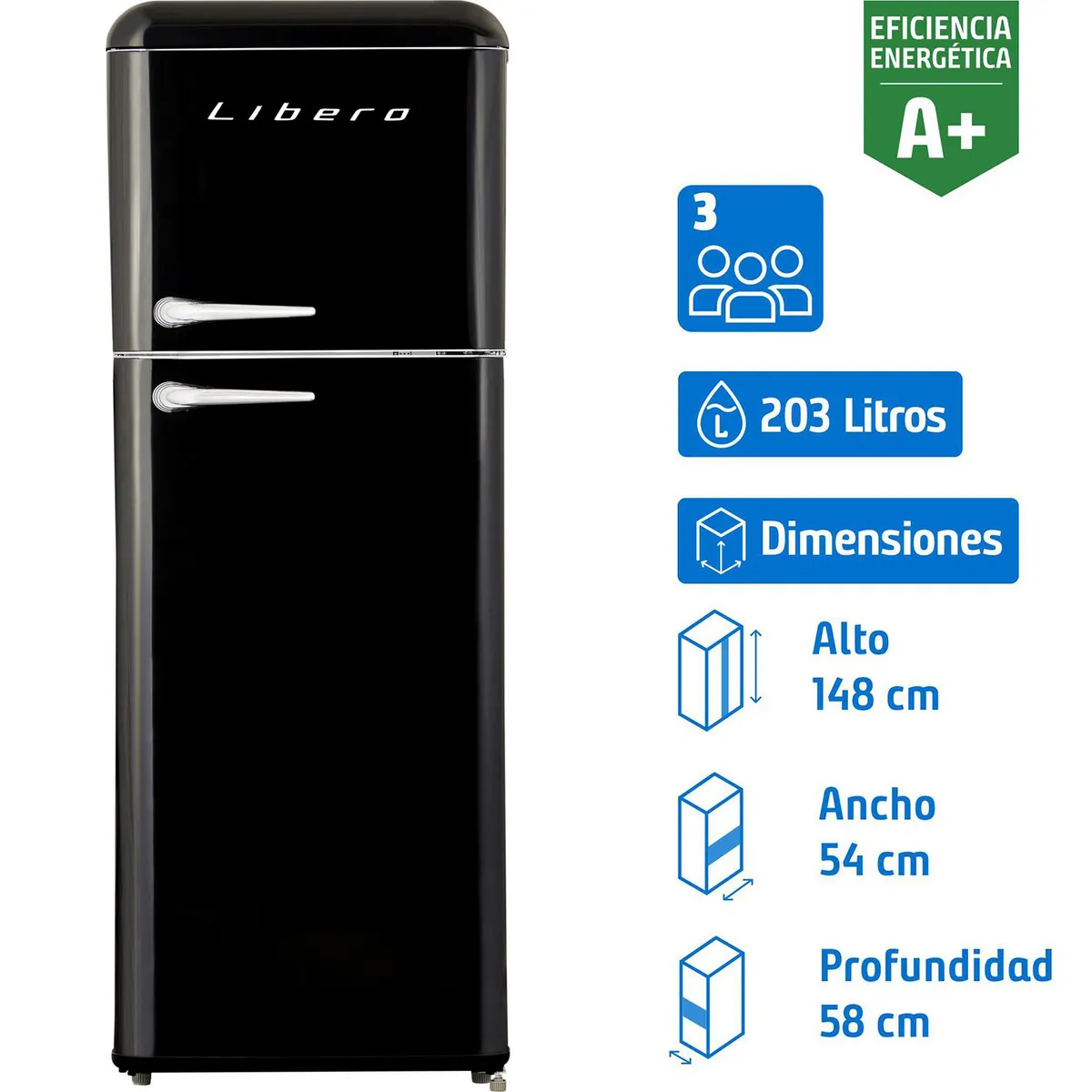 LIBERO - Refrigerador Top Freezer Frío Directo 203 Litros Negro LRT-210DFNR