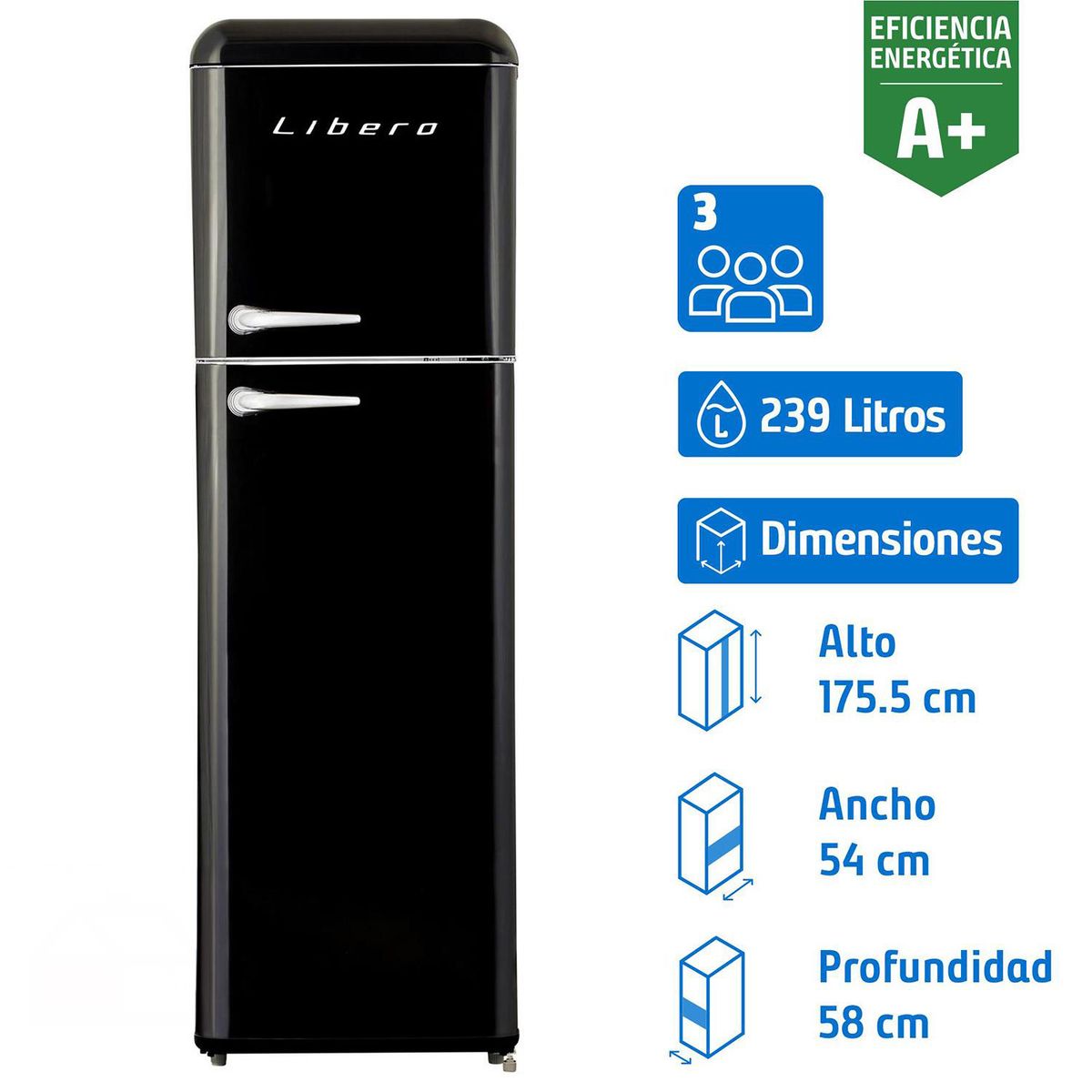 LIBERO - Refrigerador Top Freezer Frío Directo 239 Litros Negro LRT-280DFNR
