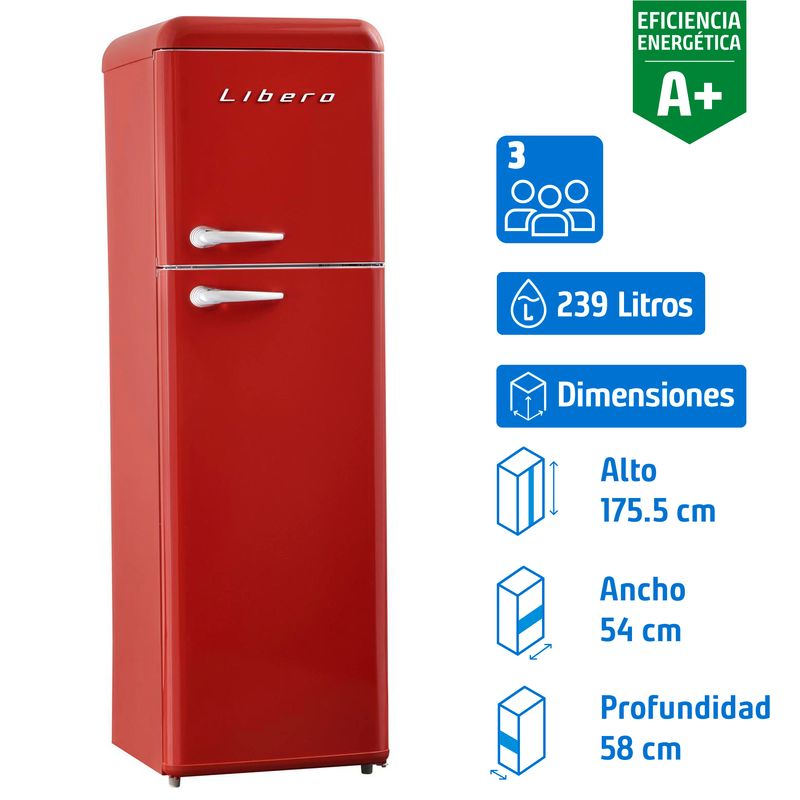 LIBERO - Refrigerador Top Freezer Frío Directo 239 Litros Rojo LRT-280DFRR