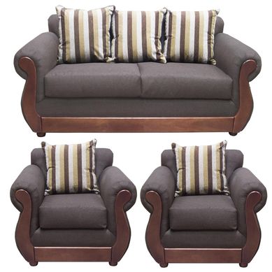Juego living brigitte chocolate sof + 2 sillones