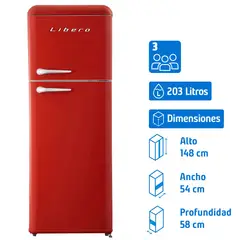 LIBERO - Refrigerador Top Freezer Frío Directo 203 Litros Rojo LRT-210DFRR