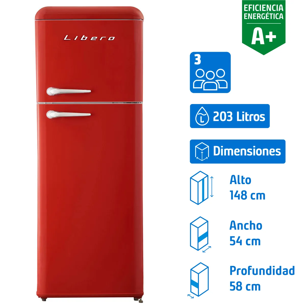 LIBERO - Refrigerador Top Freezer Frío Directo 203 Litros Rojo LRT-210DFRR