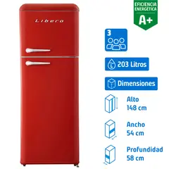 LIBERO - Refrigerador Top Freezer Frío Directo 203 Litros Rojo LRT-210DFRR