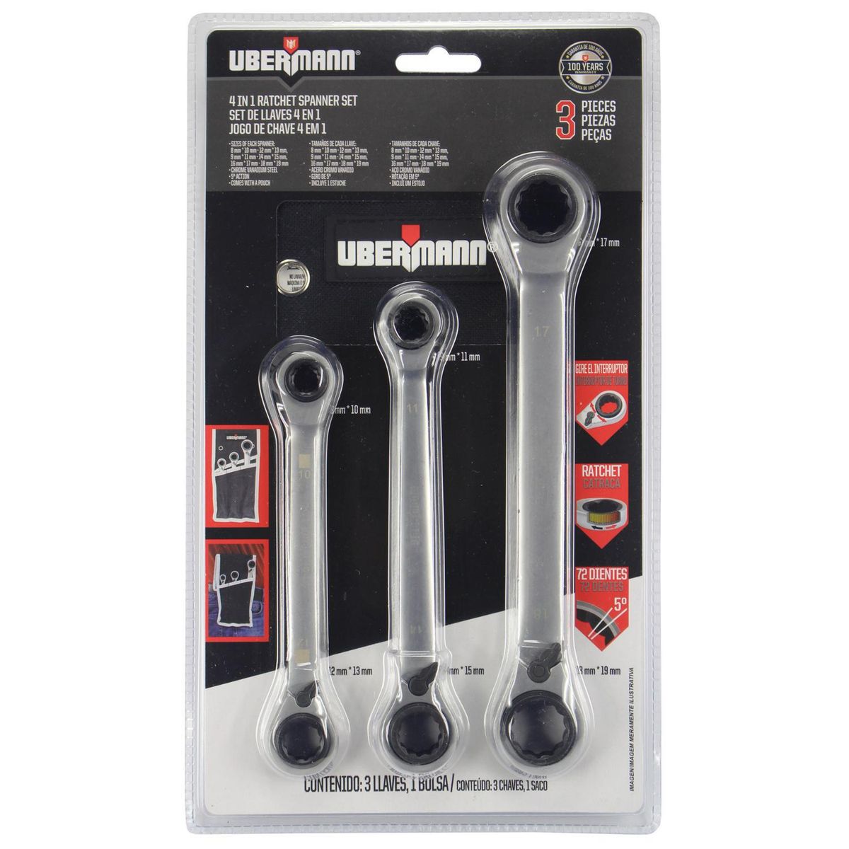 UBERMANN - Set de llaves 3 piezas 4 en 1