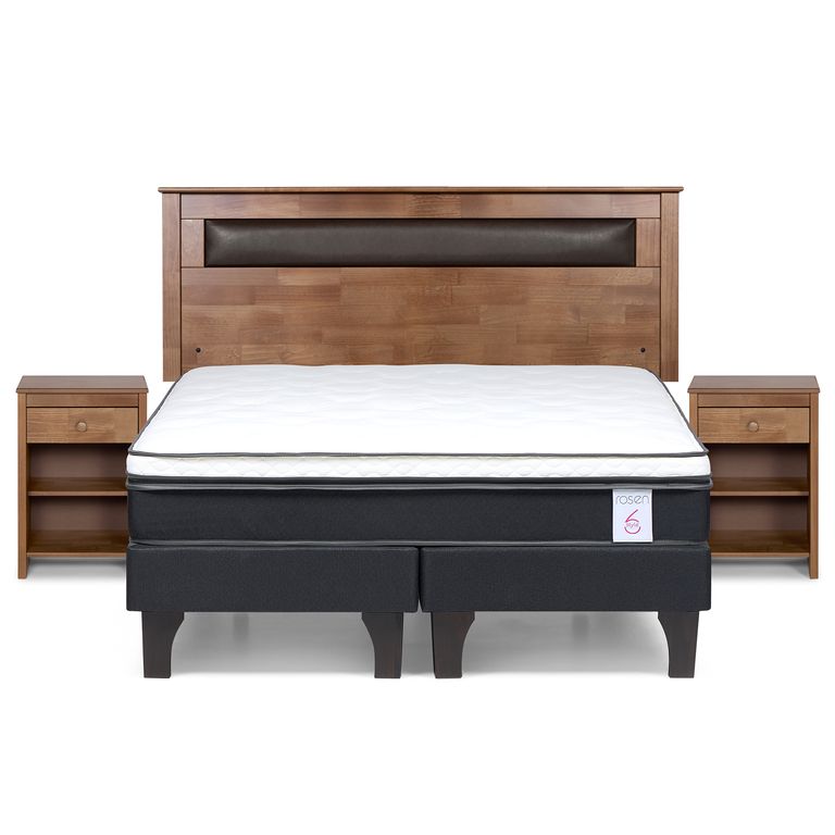 ROSEN Cama 2 Plazas Europea New Style 6 + Respaldo + 2 Veladores