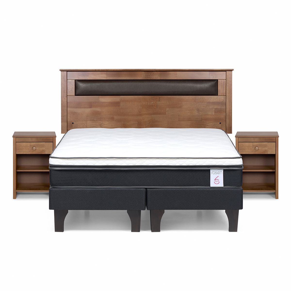 ROSEN - Cama 2 Plazas Europea New Style 6 + Respaldo + 2 Veladores