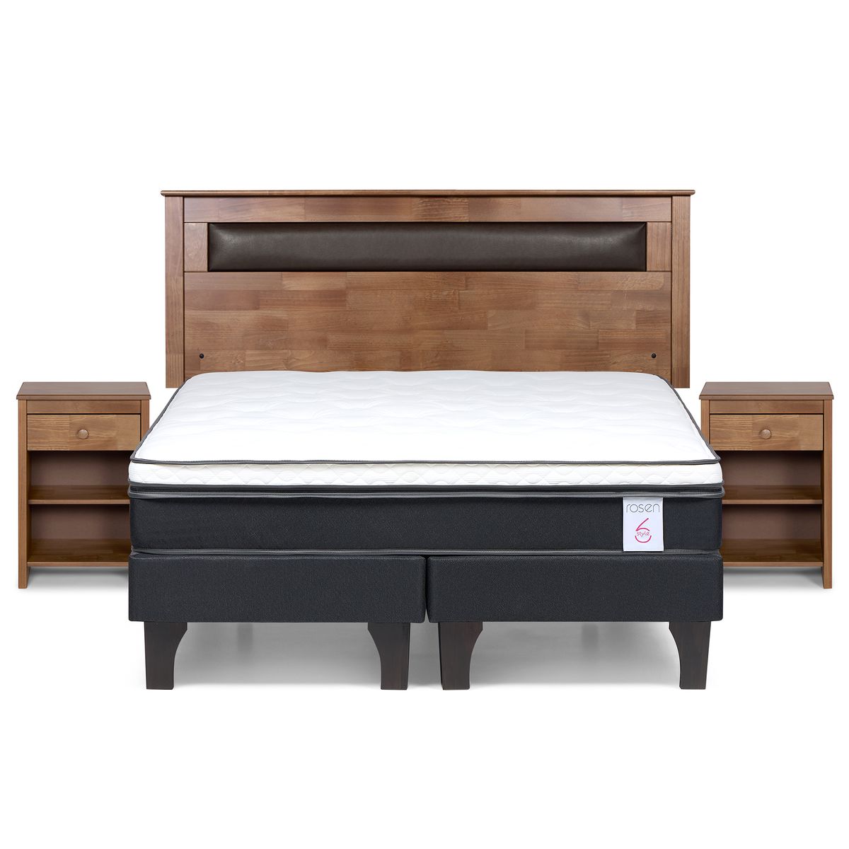ROSEN - Cama 2 Plazas Europea New Style 6 + Respaldo + 2 Veladores