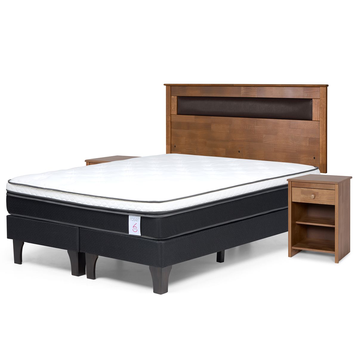 ROSEN - Cama 2 Plazas Europea New Style 6 + Respaldo + 2 Veladores