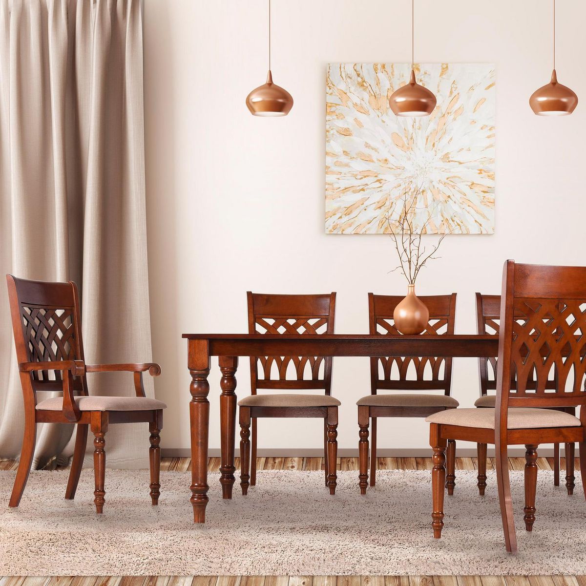 CIC - Juego de Comedor New Odessa 6 Sillas Mesa Rectangular 102x76x180 cm Café