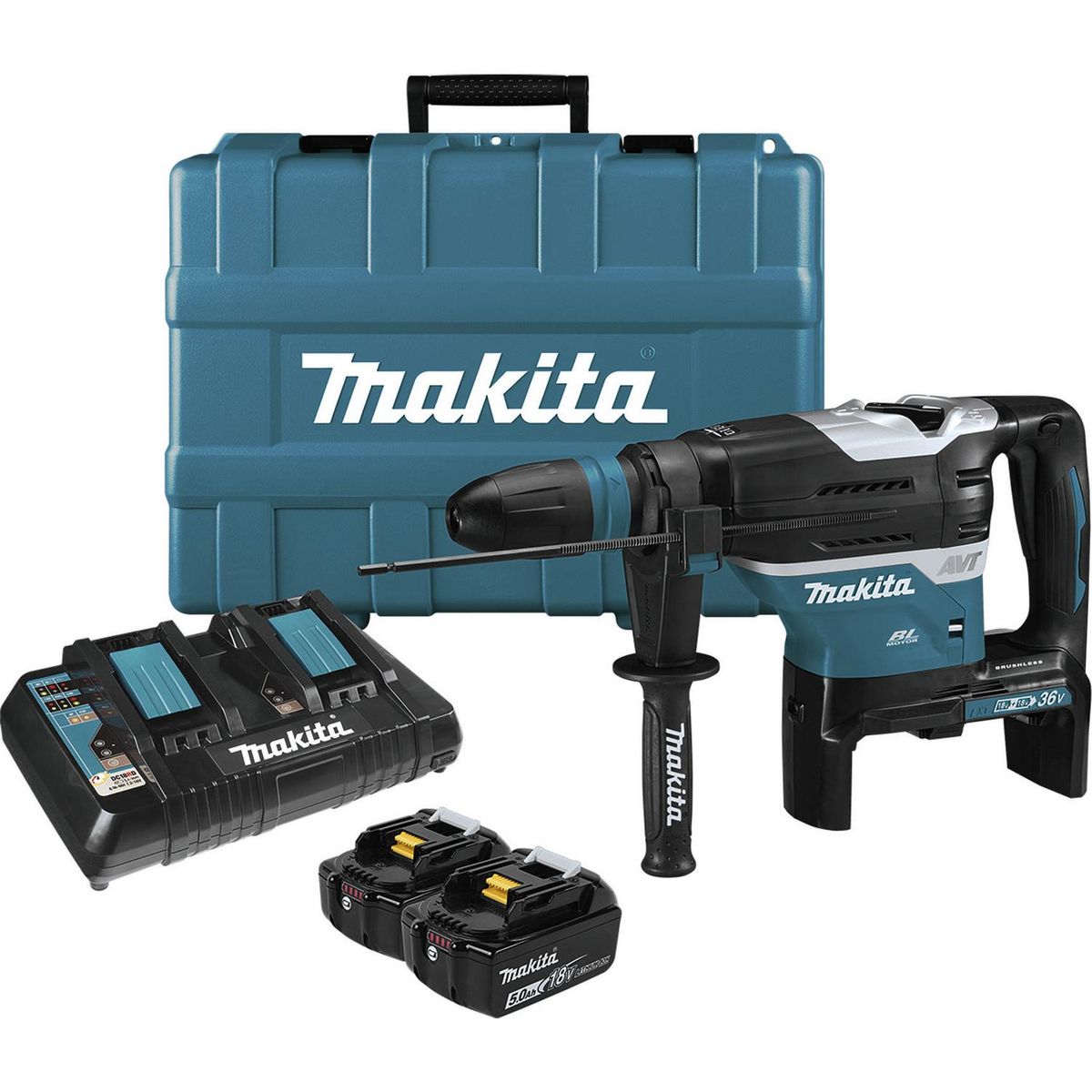 MAKITA - Rotomartillo inalámbrico 18V 8.0 J + 2 baterías